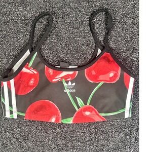 Adidas HER Studio London Cherry Print Crop Top Black Red Trefoil Womens Medium